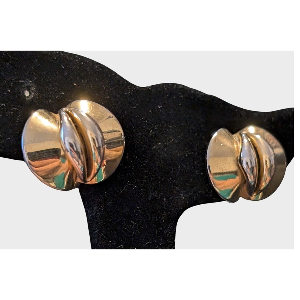 Vintage Gold Tone Earrings Modernist  Screw Back Architectural
